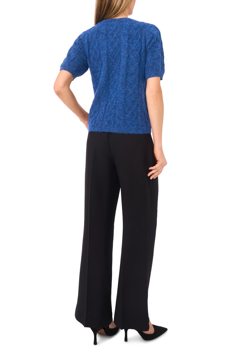 Halogen<sup>®</sup> Fuzzy Cable Stitch Short Sleeve Crewneck Sweater, Alternate, color, Mountain Blue