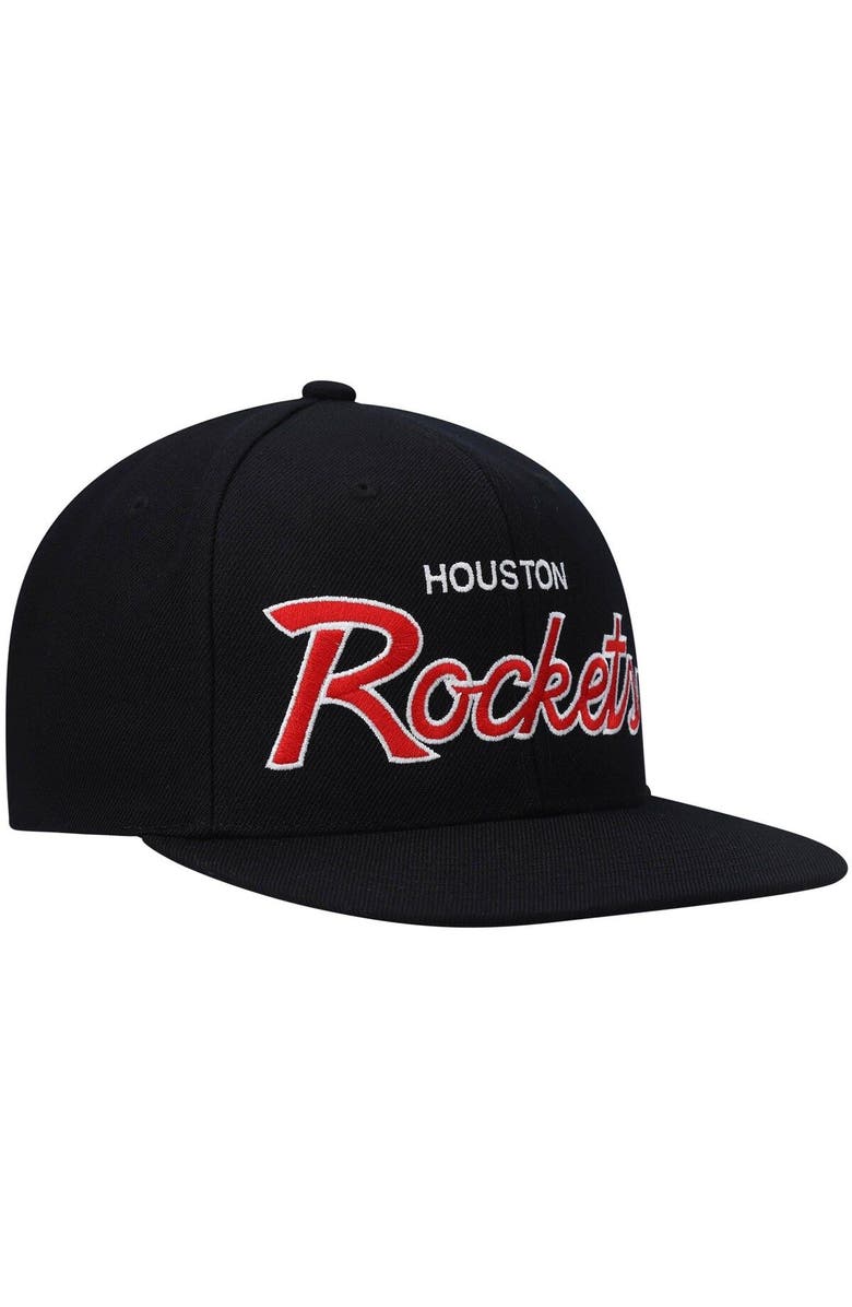 Mitchell & Ness Men's Mitchell & Ness Black Houston Rockets Hardwood Classics Script 2.0 Snapback Hat, Alternate, color, Black