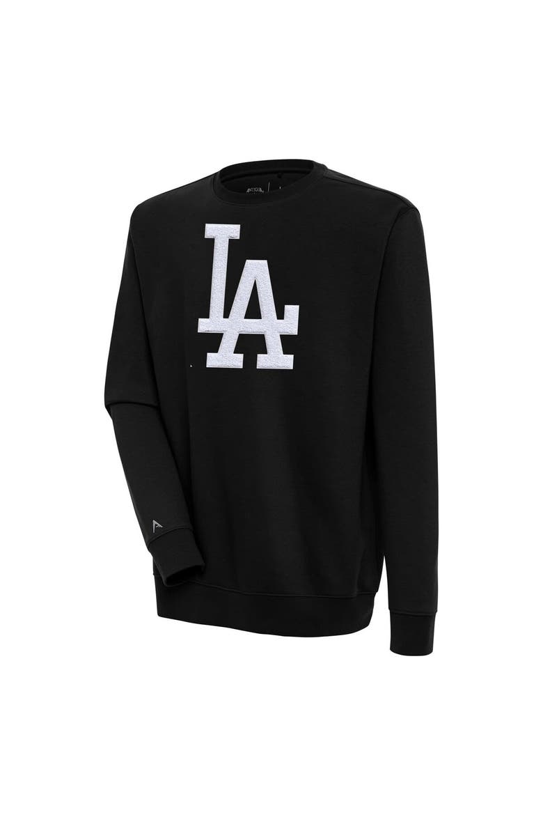 Men's Antigua  Black Los Angeles Dodgers Victory Crewneck Chenille Pullover Sweatshirt, Main, color, Black