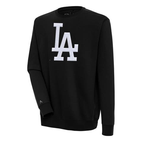 Men's Antigua  Black Los Angeles Dodgers Victory Crewneck Chenille Pullover Sweatshirt