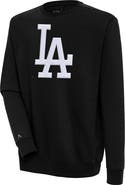 ANTIGUA Men's Antigua  Black Los Angeles Dodgers Victory Crewneck Chenille Pullover Sweatshirt