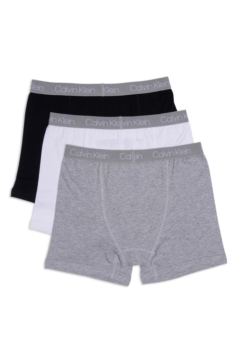 Calvin Klein Kids' Pack of Three Boxer Briefs, Alternate, color, Heather Grey/ White/ Black