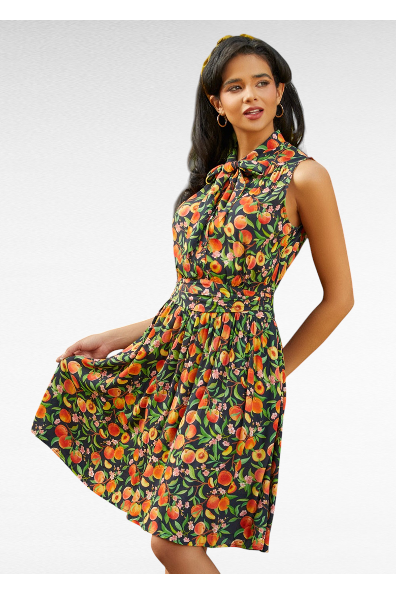 Pretty Tied Up Bow Neck Dress, Main, color, Just Peachy