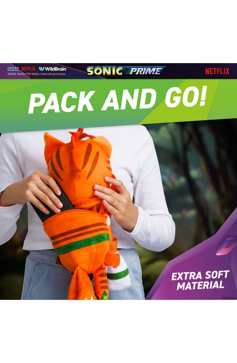 Sonic Prime 15 Inch Plush Kids Backpack Mangey Tails, Alternate, color, Multicolored