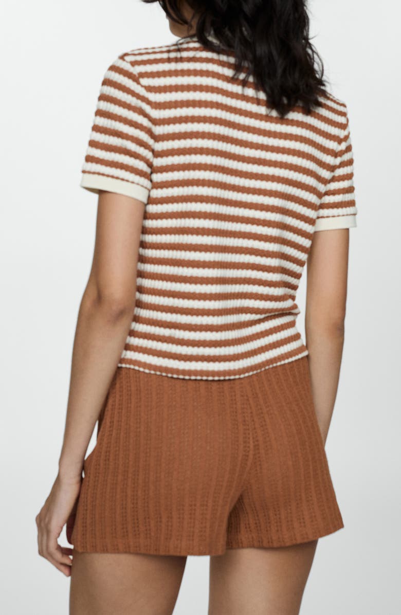 MANGO Stripe Short Sleeve Knit Button-Up Shirt, Alternate, color, 