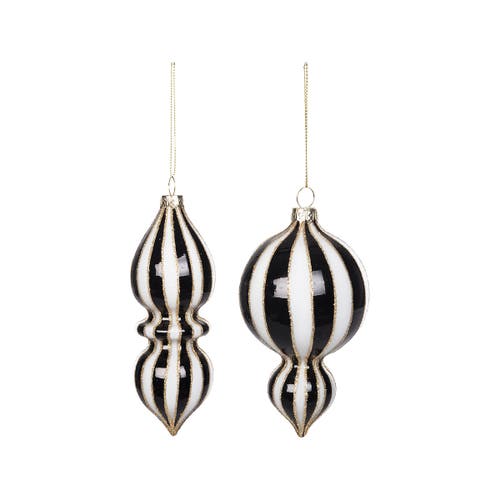 Carol & Frank Black & White Stripe Ornament Set Of 2 In Multi
