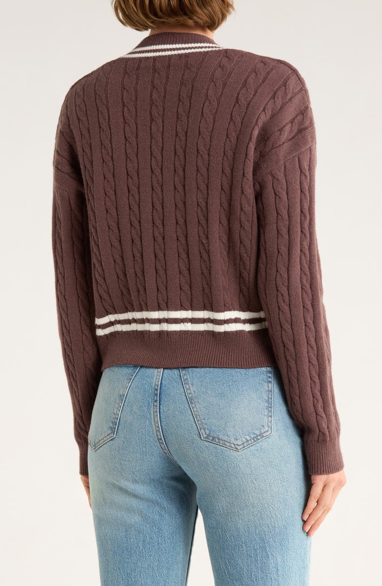 Vigoss V-Neck Cable Stitch Sweater, Alternate, color, Chocolate