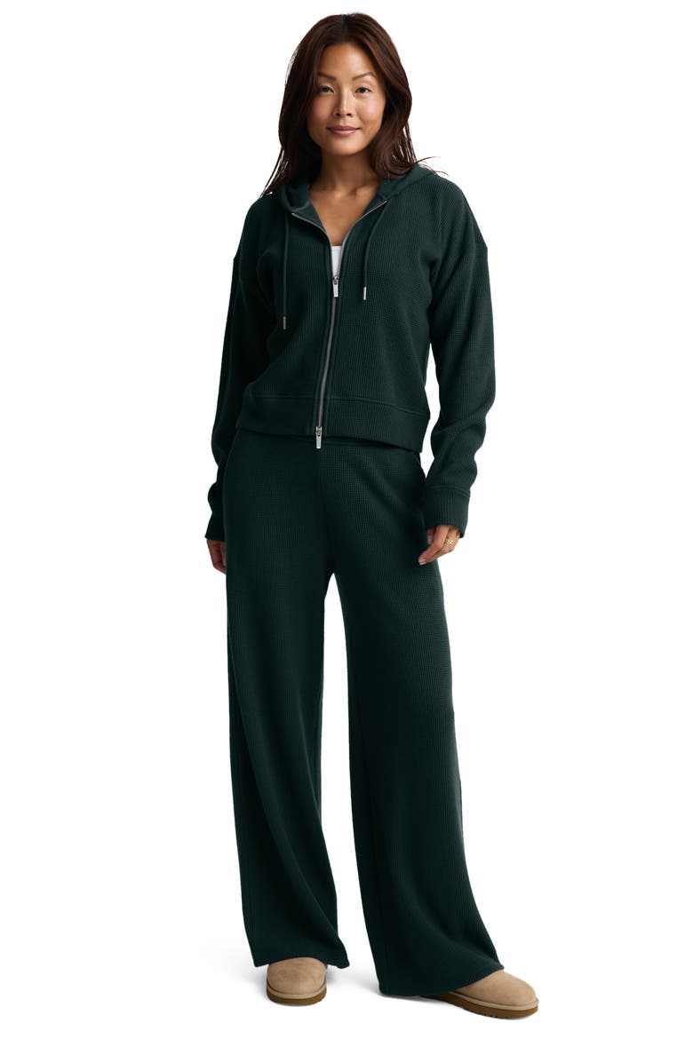 Rest Day Waffle Full Zip Hoodie, Alternate, color, DARK IVY