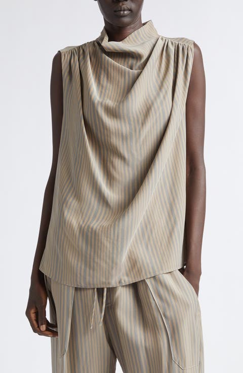 Penny Stripe Sleeveless Draped Top