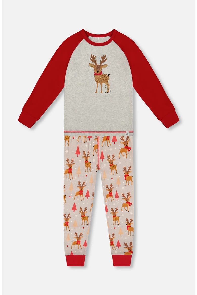 Two-Piece Organic Cotton Pajama Set Reindeer, Main, color, Beige
