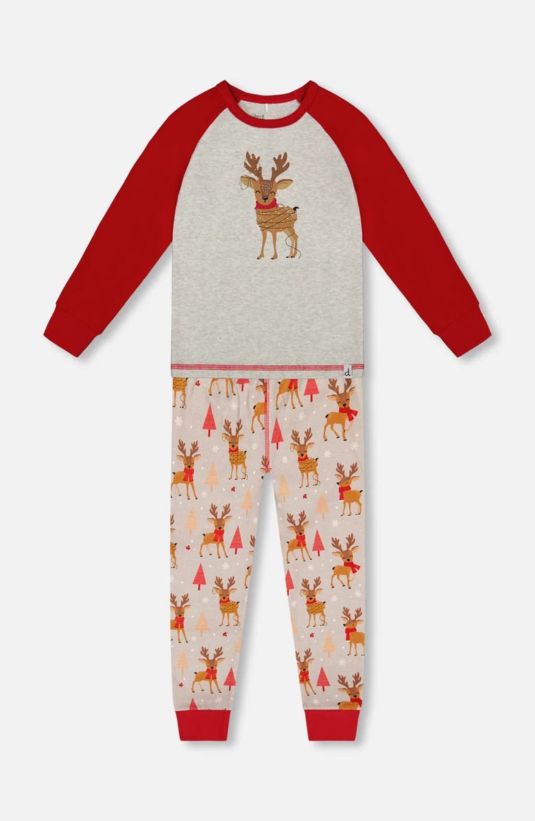 Deux par Deux Two-Piece Organic Cotton Pajama Set Reindeer, Main, color,