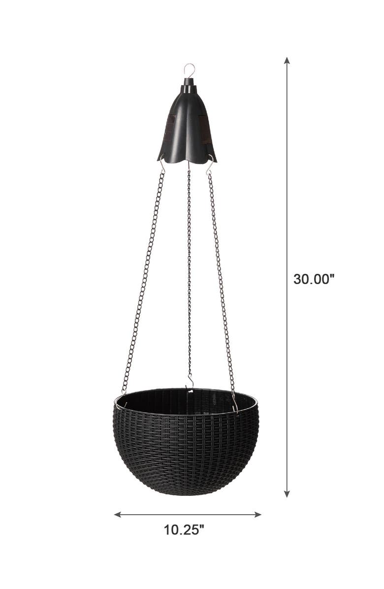 Glitzhome Set of 2 Solar Lighted Hanging Black Plastic Basket Planters, Alternate, color, Black