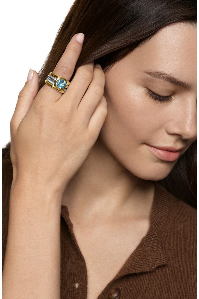 DY Mercer® Four Row Stone Ring in Sterling Silver with 18K Yellow Gold, Sky Blue Topaz & Diamonds, 14mm, Alternate, color, SKY BLUE TOPAZ