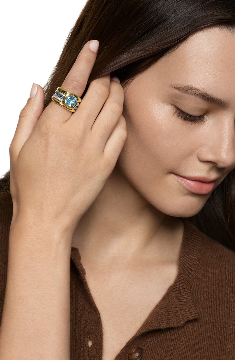 David Yurman DY Mercer<sup>®</sup> Four Row Stone Ring in Sterling Silver with 18K Yellow Gold, Sky Blue Topaz & Diamonds, 14mm, Alternate, color, Sky Blue Topaz