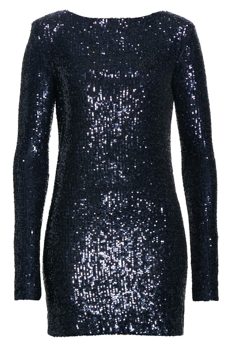 Long Sleeve Sequin Jersey Minidress, Alternate, color, 4240 MARINE