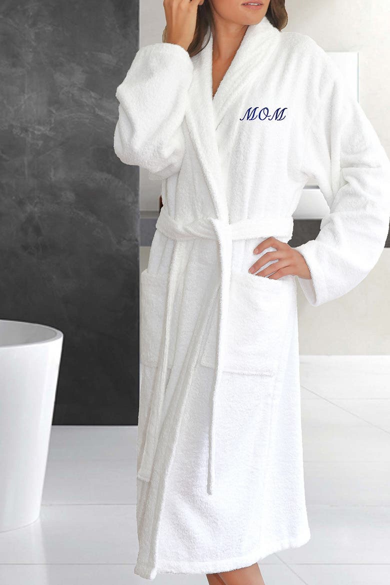 Terry Embroidered Bathrobe, Alternate, color, WHITE