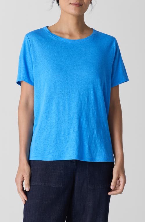 Eileen Fisher Crewneck Organic Linen Jersey Tee In Azure