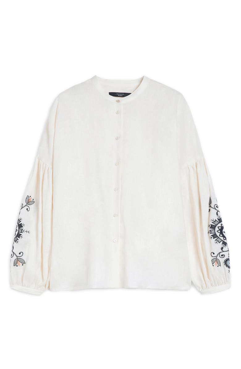 Weekend Max Mara Ilex Embroidered Linen Button-Up Shirt, Alternate, color, Ecru