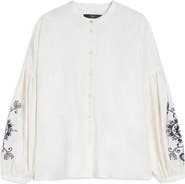 Weekend Max Mara Ilex Embroidered Linen Button-Up Shirt