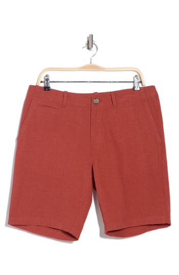 14th & Union Linen Blend Trim Fit Shorts In Rust Marsala
