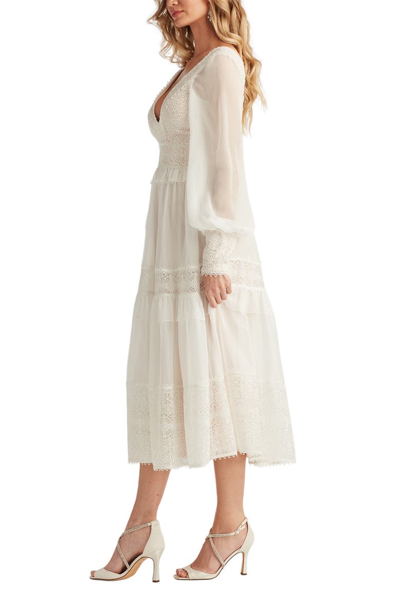 Lace Detail Long Sleeve Cocktail Midi Dress, Alternate, color, IVORY/ PETAL