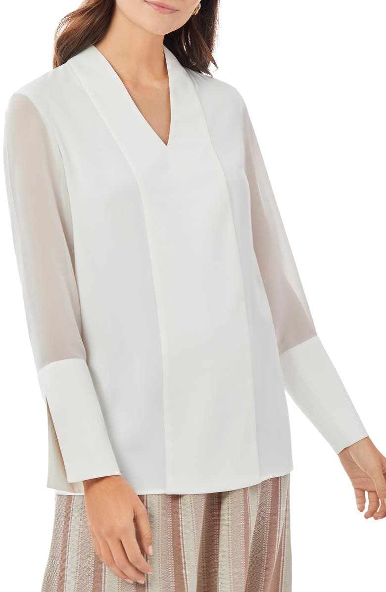 Misook Sheer Sleeve Crepe Chiffon Blouse, Main, color, 