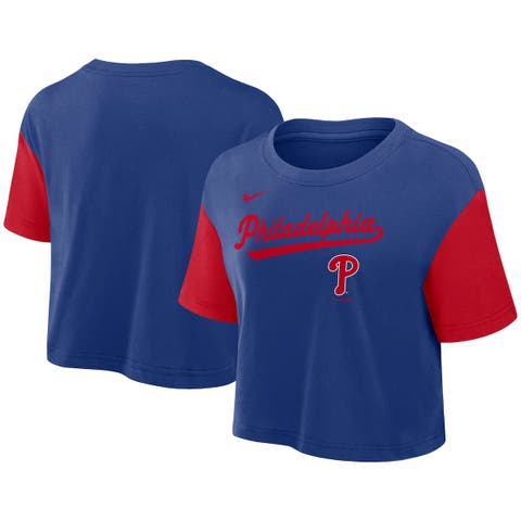 Women's Nike Royal/Red Philadelphia Phillies Script Cropped Performance T-Shirt