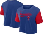 Nike Women's Nike Royal/Red Philadelphia Phillies Script Cropped Performance T-Shirt