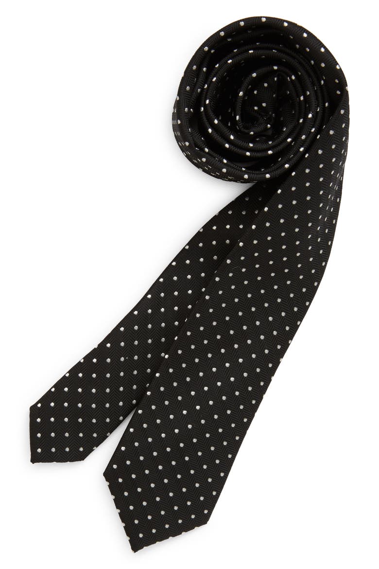 Kids' Dot Silk Tie, Main, color, BLACK- WHITE BODEN DOT