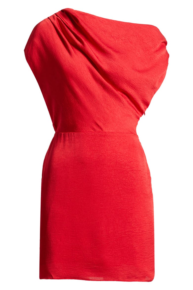 Draped Asymmetric Neck Dress, Alternate, color, RED