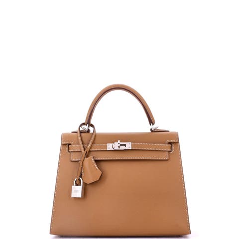 Kelly Handbag Brown Epsom with Palladium Hardware 25