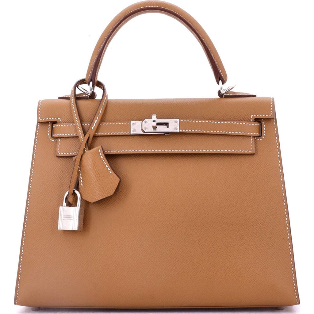 Pre-owned Hermes Hermes Kelly Handbag Brown Epsom With Palladium Hardware 25 In Gold