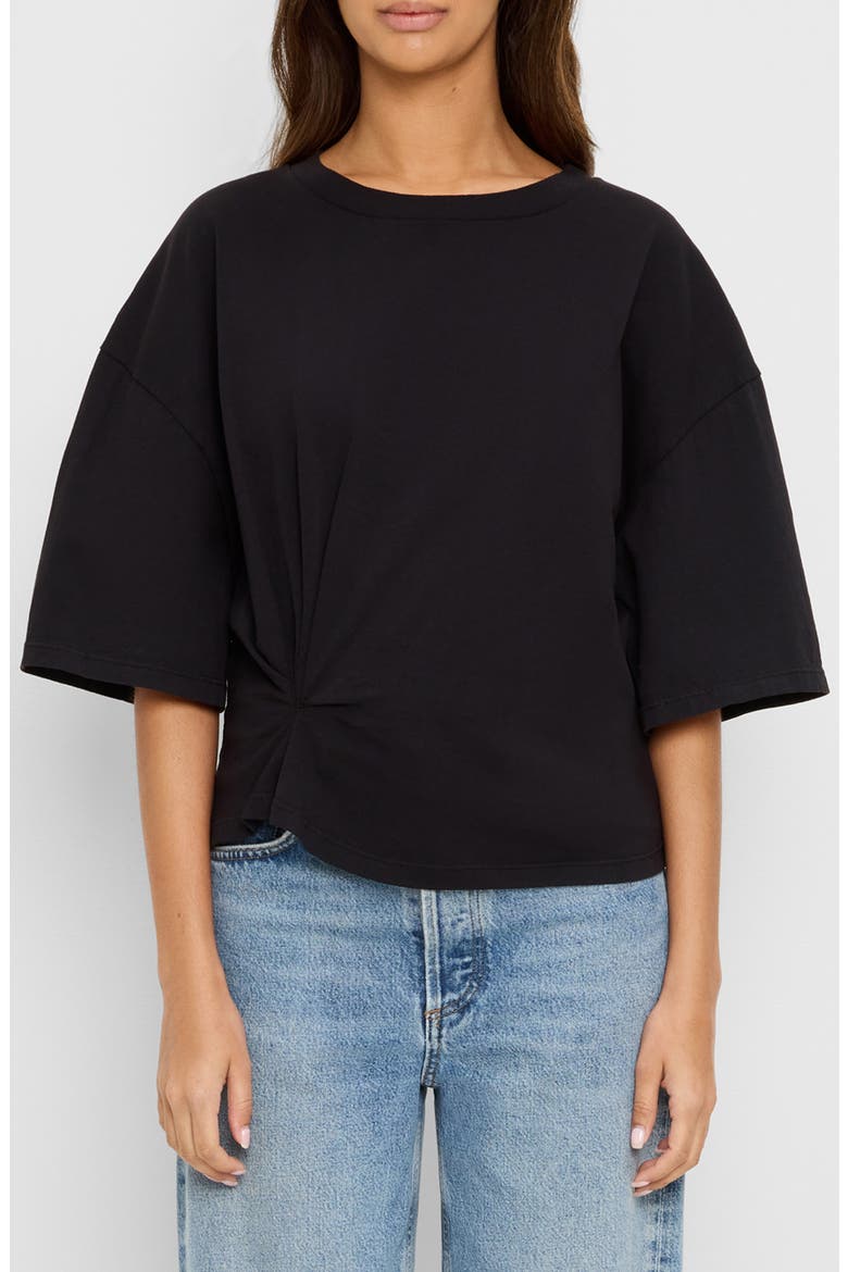Zinnia Pleated Side Cotton T-Shirt, Main, color, BLACK