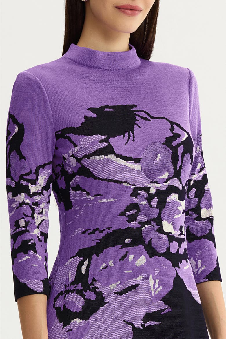 A-Line Abstract Jacquard Soft Knit Dress, Alternate, color, Sunset Purple/Black