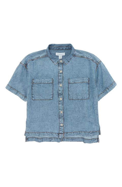 Kids' Oversize Cotton Chambray Camp Shirt (Big Kid)