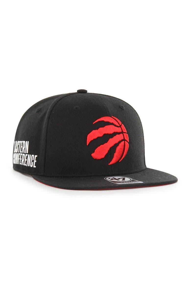'47 Men's '47  Black Toronto Raptors Sure Shot Captain Snapback Hat, Main, color, 