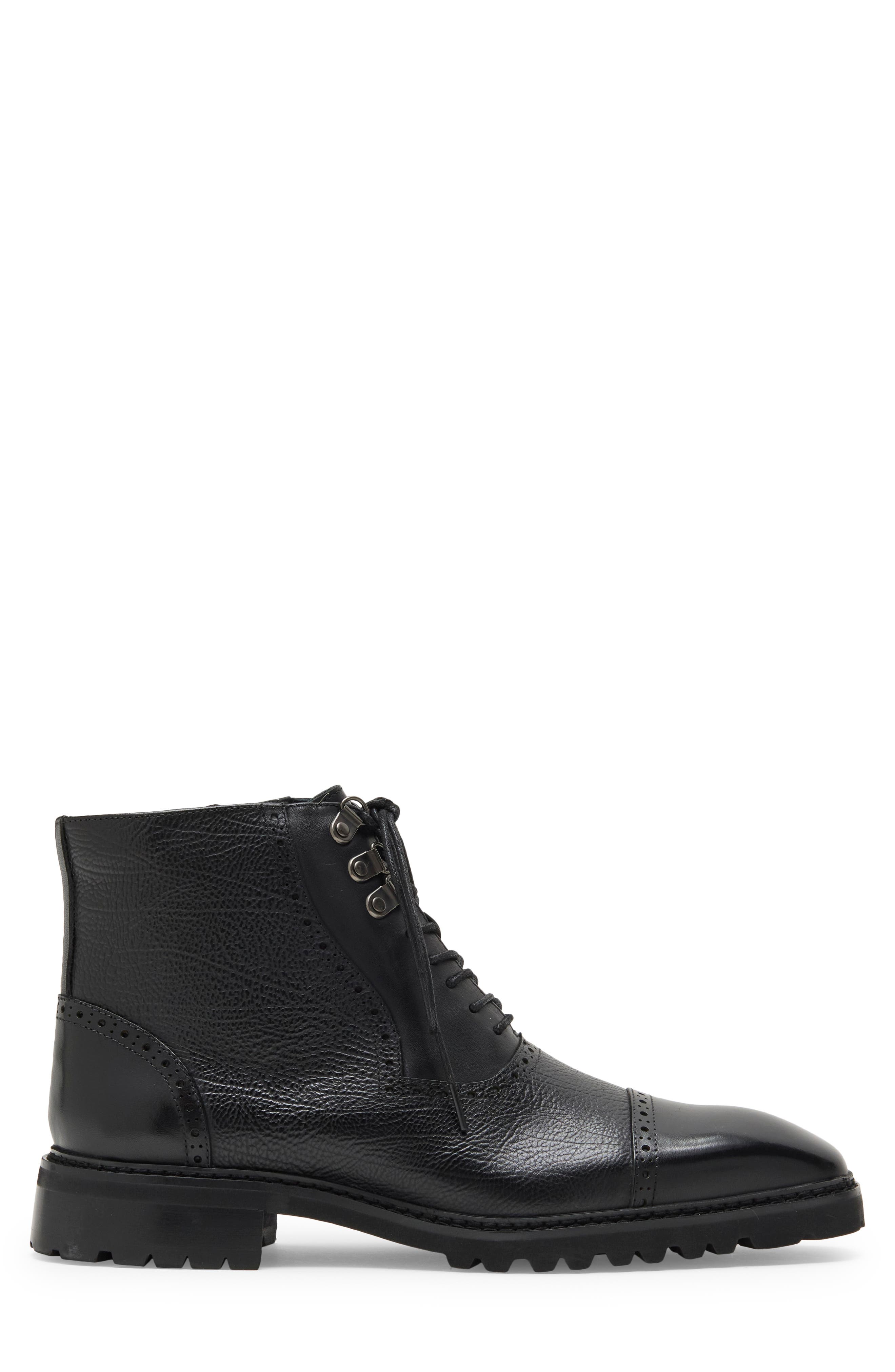 Camino Cap Toe Brogue Leather Boot, Alternate, color, BLACK