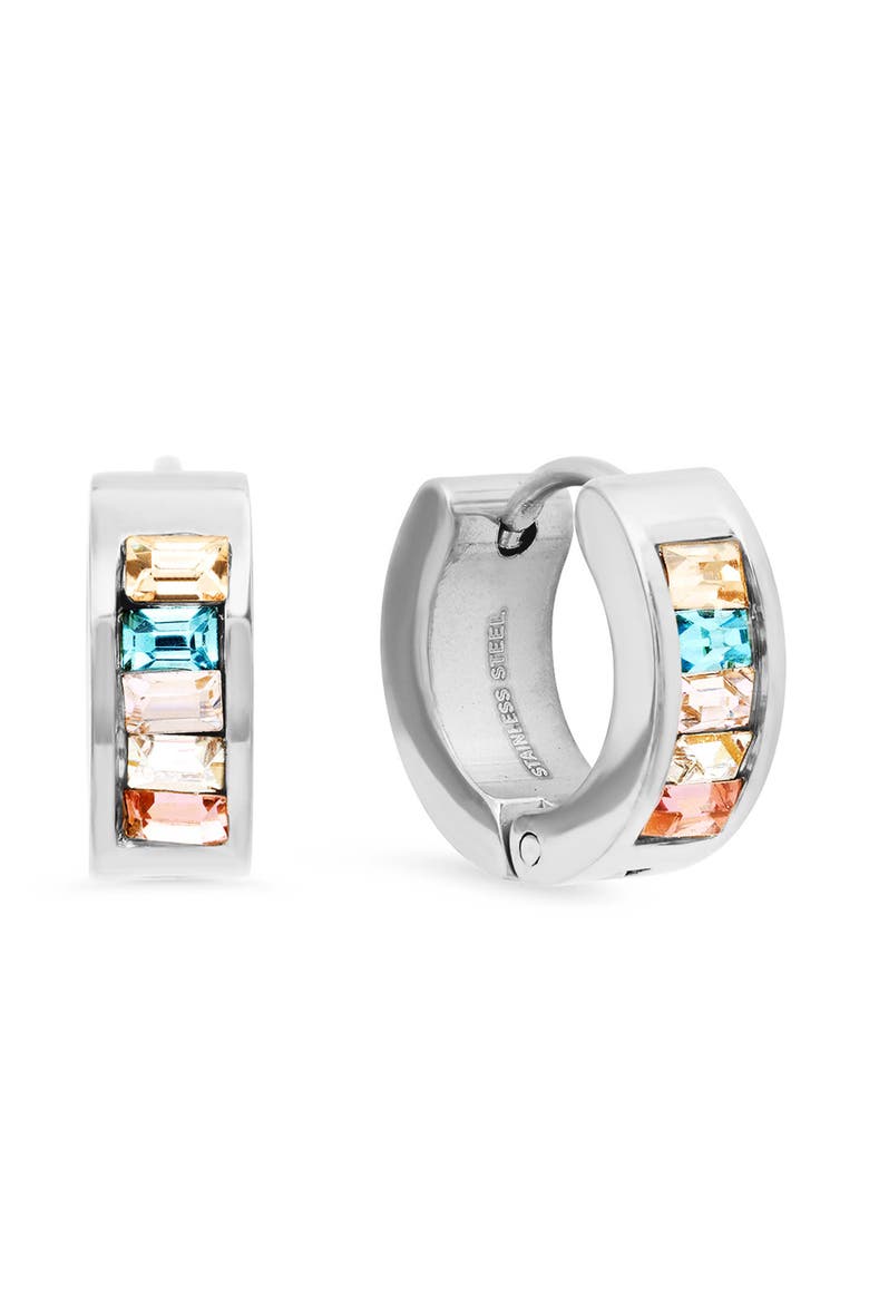 Multicolor Crystal Huggie Hoop Earrings, Main, color, MULTI