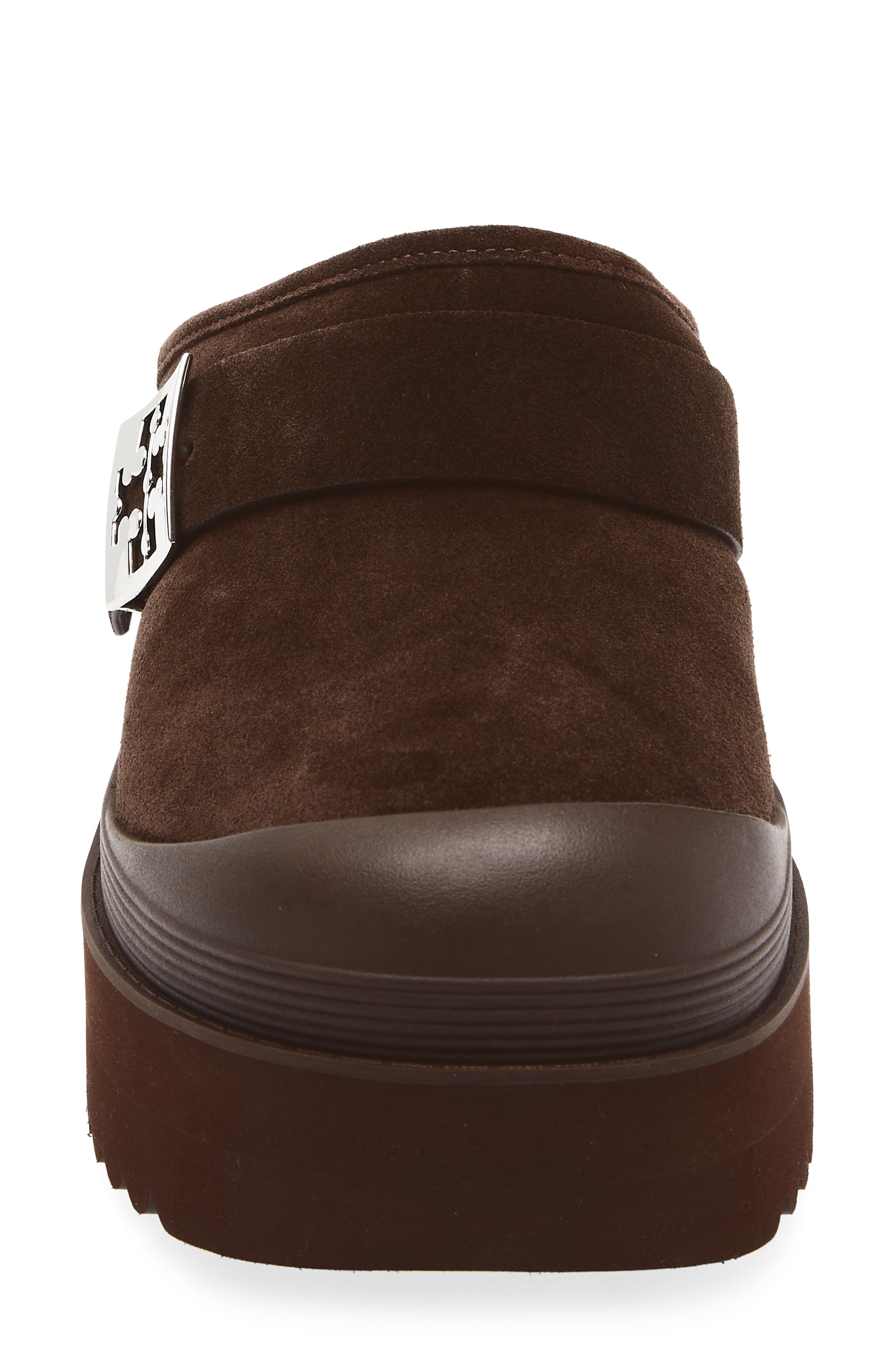 Tory Burch Genuine Shearling Platform Mule, Alternate, color, Dark Cocoa / Silver