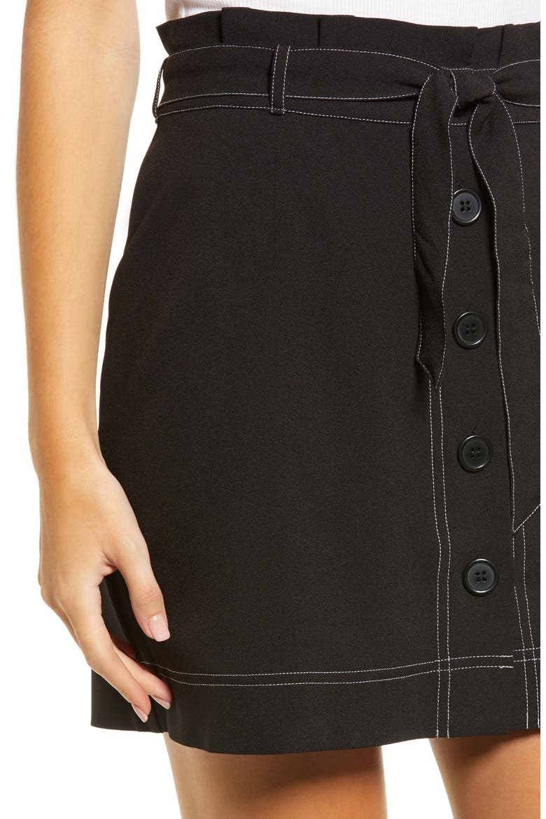 Button Front Skirt, Alternate, color, BLACK