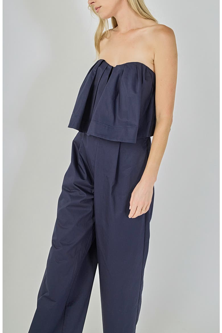 Strapless Pintuck Wide Leg Jumpsuit, Alternate, color, NAVY