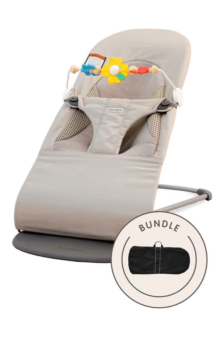 Bouncer Balance Soft with Free Flying Friends Toy & Travel Bag, Main, color, SAND GREY