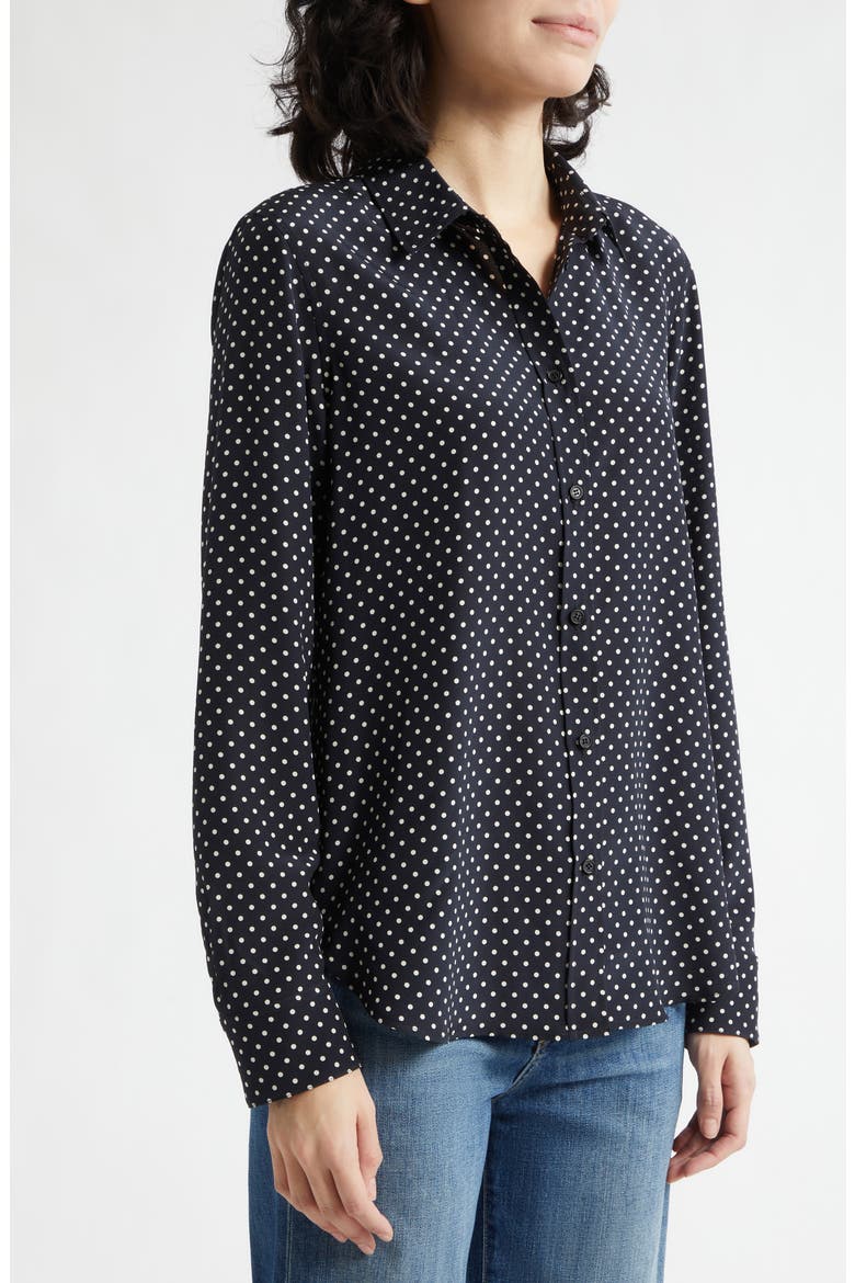 Gaia Slim Silk Shirt, Alternate, color, OBSIDIAN / IVORY POLKA DOT
