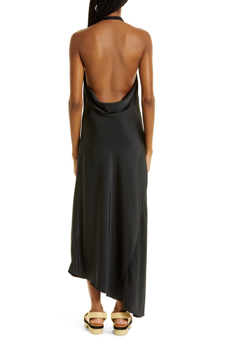 Clair Cowl Neck Asymmetric Satin Maxi Dress, Alternate, color, BLACK