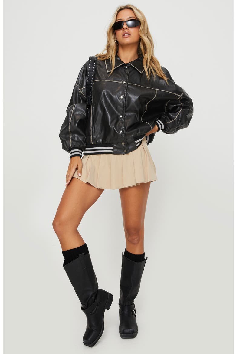 Cordae Faux Leather Jacket, Alternate, color, WASHED BLACK