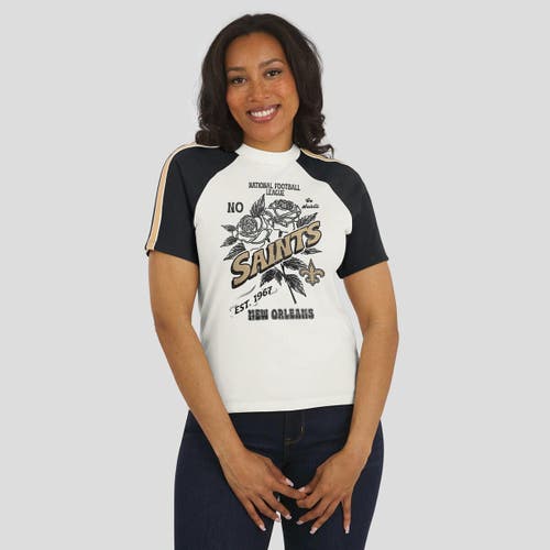 Wear By Erin Andrews White New Orleans Saints Sleeve Stripe Distressed Raglan T-shirt In White