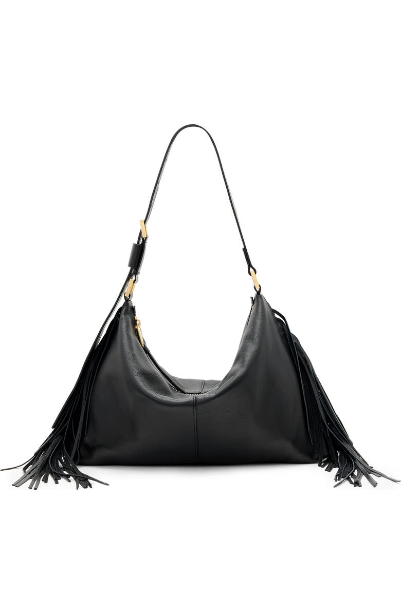 AllSaints Edbury Fringe Leather Hobo Bag, Main, color,