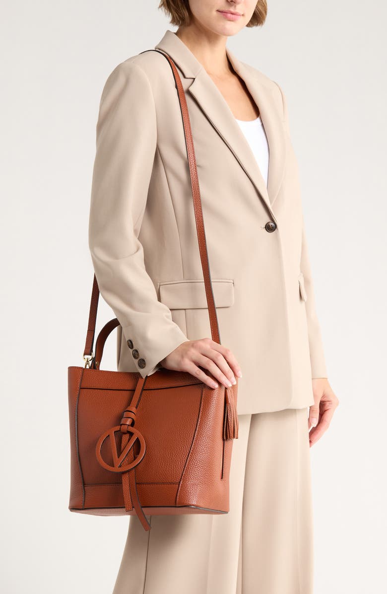 VALENTINO BY MARIO VALENTINO Callie Medallion VLOGO Leather Bucket Bag, Alternate, color, Whiskey