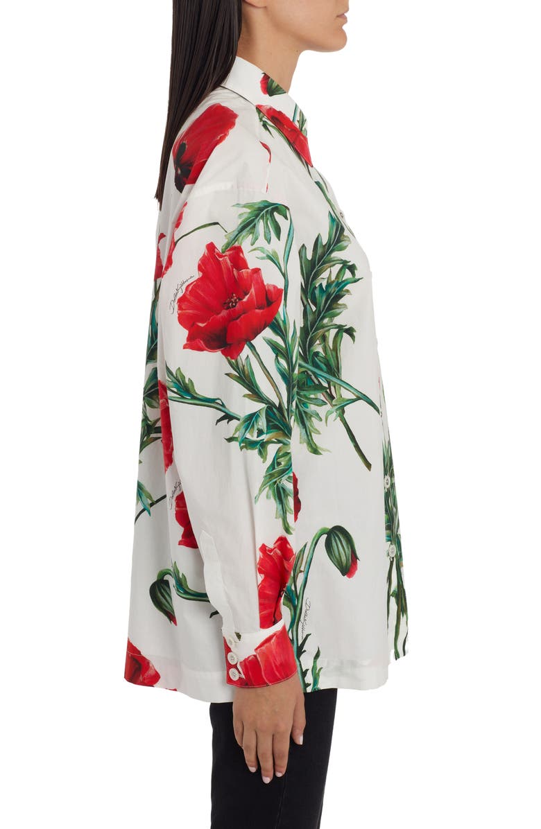 Dolce&Gabbana Poppy Print Cotton Poplin Button-Up Shirt, Alternate, color, 