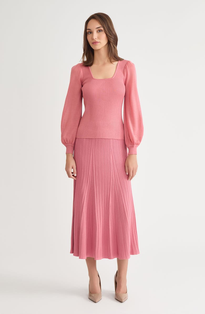 Misook Puff Sleeve Rib Top, Alternate, color, Honey Suckle